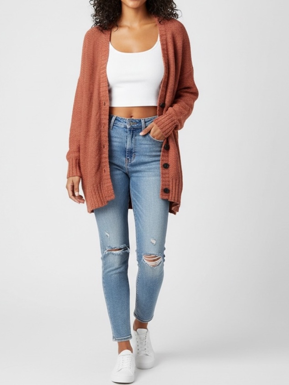 American Eagle | LIKE NEW rust orange pink tan slouchy knit long cardigan XS/S